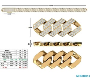 Bracelet Chaîne Cubaine à Maillons Gravatés en Or Massif 14K 18K, Style Hip-Hop, Sertie de Diamants de Laboratoire Ronds, Fabricant de Bijoux de Luxe - Product Image 3