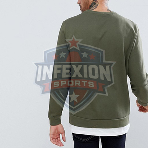 Sweat-shirt à col rond pour homme, vert olive, coupe classique, couleur unie, tricot en coton, pull décontracté, vêtements d'automne - Product Image 2