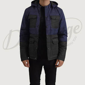 Chaqueta Acolchada Azul Marino para Hombre, con Contraste, Múltiples Bolsillos, Capucha, Estilo Táctico, Abrigo Acolchado para Invierno - Product Image 1