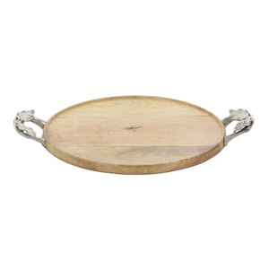 Vintage Design <b>Wooden</b> <b>Serving</b> <b>Tray</b> Elegant Food <b>Serving</b> <b>Tray</b> With Leaf Embellishment Handle Perfect For Home Decor In Good Price - Product Image 1