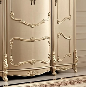 Armario de Lujo Clásico Francés de Caoba, Estilo Luis XV, con Tallados en Dorado Marfil, Mueble Elegante para Dormitorio, Diseño Premium, Producto OEM - Product Image 5