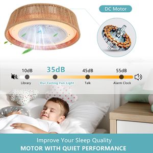 Ventilatore da soffitto LED moderno rustico da 21 pollici con luce RGB, illuminazione d'atmosfera, silenzioso, semi-incasso per camera da letto e soggiorno, design a corda intrecciata - Product Image 6