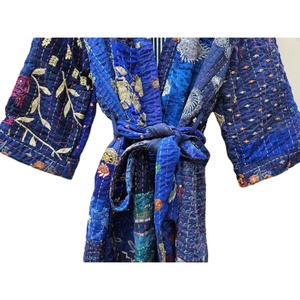 Indian Handmade Vintage Khambhadiya Patchwork <b>Women's</b> Kimono <b>Robe</b>-Thermal Summer Sleepwear Loungewear Boho Chic 100% Silk - Product Image 5