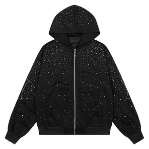 เสื้อฮู้ดซิปประดับเพชร สตรีทแวร์ผู้ชาย ผ้าฝ้าย 100% แห้งเร็ว ระบายอากาศดี เหมาะสำหรับฤดูหนาว ปรับแต่งเพชรได้ตามต้องการ ขายดี - Product Image 3