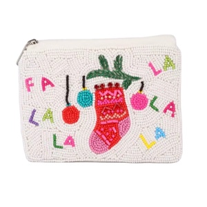 Noël Père Noël Porte-monnaie Vacances Perles De Rocaille Broderie Bonbons Botte Perlée Bonbons Botte Mini Fermeture À Glissière Titulaire pour Noël - Product Image 1