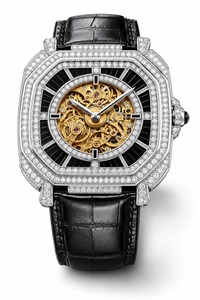 Luxury Men's Mechanical <b>Watch</b> Polygon Case Diamond Bezel <b>Black</b> Leather Strap Analog Stainless Steel - Product Image 4