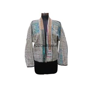 Chaqueta de Punto Reversible Hecha a Mano, Transpirable, de Secado Rápido, 100% Algodón, Estilo Vintage Kantha, con Cuello Alto y Botones, para Otoño y Verano - Product Image 2