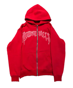 Sudadera con capucha roja extragrande para hombre, estilo urbano, de algodón French Terry, con estampado de letras y logo frontal, manga regular, estilo otoñal - Product Image 3