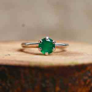 Bague de fiançailles en onyx vert en argent sterling 925, pierre précieuse ronde taille brillant, faite à la main, plaquée or 14 carats, pour mariage et fêtes - Product Image 1