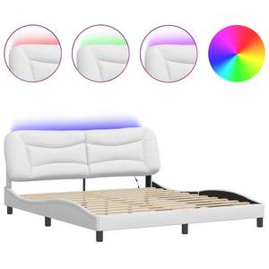 Cadre de lit rembourré Hvar blanc 72"x83.9" avec LED sans matelas - Product Image 2
