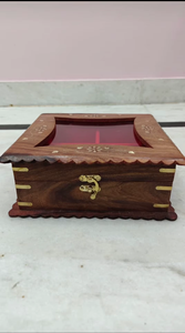 Handcrafted Wooden Storage <b>Box</b> with Glass Top <b>Floral</b> Design Multipurpose Jewelry Organizer Vintage Style Gift Case - Product Image 2