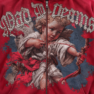 GRAY FOUR SPORTS Sweat-shirt à capuche zippé pour homme, rouge, imprimé graphique, coupe oversize, style streetwear, entièrement zippé, épais - Product Image 3