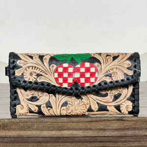 Cartera de mano de cuero genuino con estampado floral para mujer, nueva y elegante, tarjetero y monedero con diseño de cerezas para compras - Product Image 4