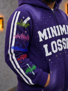 Nouveau sweat à capuche zippé 100 % coton écologique pour homme, coupe oversize streetwear avec broderie frontale et manches à bande décorative - Product Image 3