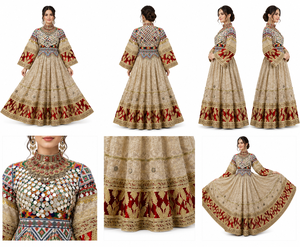 Vestido de novia tradicional de seda Lehenga Choli para mujer, largo hasta el suelo, bordado, estilo étnico, holgado, estilo afgano Kuchi. - Product Image 6