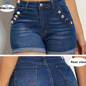 Shorts de Mezclilla para Mujer con Logotipo Personalizado, Cintura Alta, Lavado Claro, Bajo Deshilachado, Estilo Casual Urbano - Product Image 4