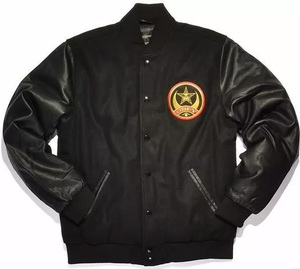 Custom Black Wool Varsity <b>Jacket</b> Men Premium <b>Leather</b> Sleeve Bomber <b>Jacket</b> Wholesale Letterman Baseball Uniform Sportswear - Product Image 1