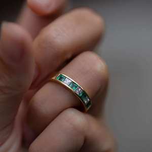 Anillo de Eternidad Clásico con Corte Princesa, Diamante Cultivado en Laboratorio, Certificado IGI, Chapado en Oro de 9k, para Mujer - Product Image 1