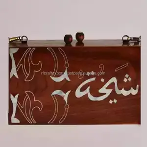 Sacola de madeira floral madrepérola embutida embraiagem de noiva, sacola de noite floral sacos de nome árabe