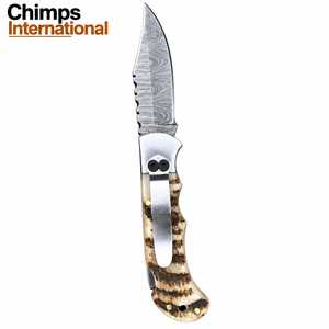 Couteau pliant de chasse en acier de Damas pour l'extérieur, couteau tactique de survie pour le camping, manche en corne de bélier, clip de ceinture, DIY ODM/OEM, lame droite - Product Image 3