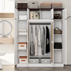 8 Door <b>Large</b> Capacity Armoire <b>Wardrobe</b> Closet 70.87\" Tall with Adjustable Shelves Rattan Decorative Doors Hanging Rod Included - Product Image 4