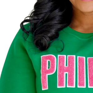 เสื้อสเวตเชิ้ตสีเขียว PHIRST สำหรับผู้หญิง แขนยาว คอกลม ผ้าฟลีซ สวมใส่สบาย ปักตัวอักษรสีชมพู แฟชั่นทันสมัย - Product Image 3