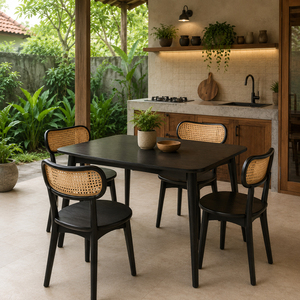 Chaise de salle à manger scandinave sans accoudoirs en teck noir tressé, durable et écologique, idéale pour ferme, entrée ou restaurant - Product Image 6