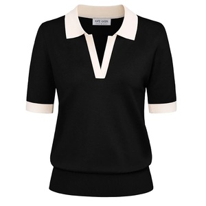 Haut de sport décontracté pour femme, noir, à manches courtes, couleur unie, respirant, en jersey compressé, séchage rapide, tricoté - Product Image 1
