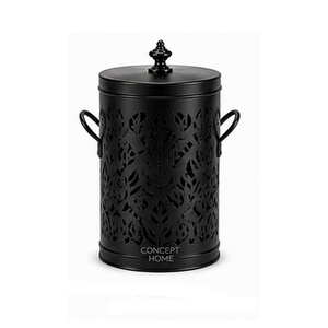 Modern Round Black Metal Outdoor Dust <b>Bin</b> with <b>Lid</b> Simple Style Decorative Standing Structure for Indoor/Outdoor Use - Product Image 1