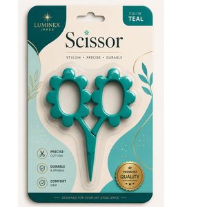 กรรไกรตัดแต่งทรงผม LUMINEX IMPEX รุ่น Teal Flower Shape สำหรับคนถนัดขวา ด้ามจับสั้น ใบมีดสแตนเลส ปลายแหลม ใช้งานในบ้าน ทนทาน - Product Image 1