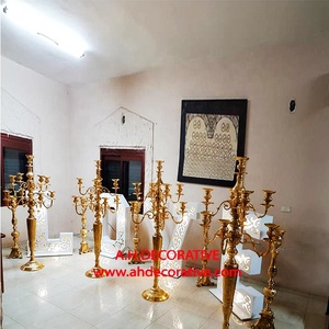 Candelabros de 9 brazos en relieve dorados para centros de mesa de boda, candelabros grandes para decoración de suelo y jardín, candelabros hechos a mano - Product Image 1