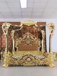 Modern Luxury Four Poster Canopy Bed with Side Table Full Size Teak Wood Durable Customizable Bedroom Furniture Set - Product Image 3