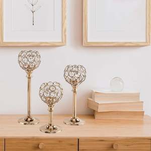 Juego de 3 Portavelas de Cristal Dorado para Decoración del Hogar y Bodas - Product Image 3