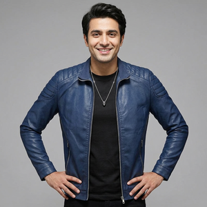 High Quality <b>Men's</b> Slim Leather <b>Jacket</b> with Stand-up Collar Zipper Pocket Decorated Leather Biker <b>Men's</b> Coat <b>jacket</b> for <b>men</b> - Product Image 1
