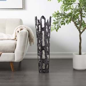 Jarrón de Metal Contemporáneo para Piso, Diseño Abstracto con Recortes en Forma de Gota, Recipiente Alto para Flores en Tono Oscuro - Product Image 1
