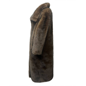 Manteau long en fausse fourrure de vison pour femme, manches longues, épais et chaud, vêtement d'extérieur d'hiver, couleur unie avec col en fourrure - Product Image 3