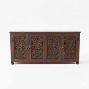 Top Selling Luxury Handcrafted Solid Wood 4 Door Floral Panel <b>Sideboard</b> with Dual Finish for Home Available for Worldwide Supply - Product Image 1
