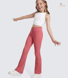 Vêtements de fitness respirants pour filles, tenue de yoga et pantalon évasé taille haute de couleur unie pour enfants - Product Image 1