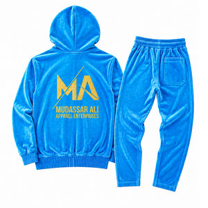 Ensemble de survêtement bleu à capuche Mudassar Ali Apparel Enterprises, 100% polyester, 350 g/m², fermeture éclair intégrale, poche avant - Product Image 2