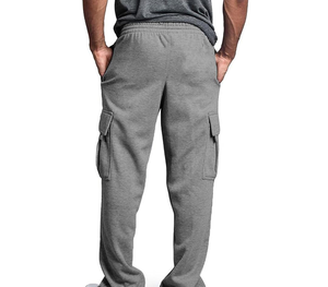 <b>Men's</b> Beige Cotton Cargo Sweatpants Elastic Waist Drawstring Multiple Pockets Casual Autumn Wear - Product Image 6