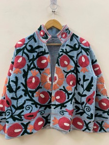 Veste en coton brodée florale bohème, col mandarin, manches longues, grande taille, vêtements d'extérieur décontractés pour femmes, automne - Product Image 1