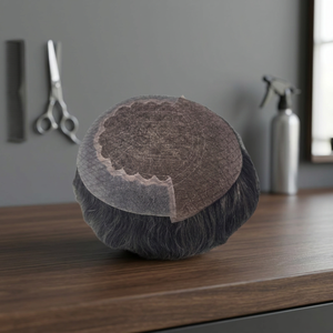 Capless Human Hair <b>Wig</b> Toupee With Mesh Top And Gray Band For Natural Look - Product Image 2