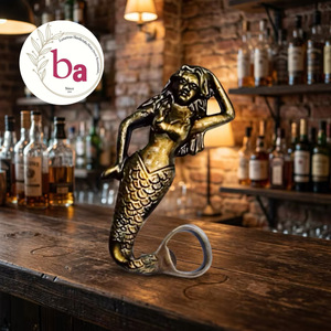 Ba Mermaid Wooden Brass Eco-Friendly Luxury Bottle Opener Reusable <b>Bar</b> <b>Accessory</b> <b>for</b> Wedding and <b>Home</b> Use - Product Image 1