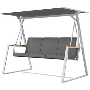 Dondolo da Esterno a 3 Posti con Tettuccio Regolabile e Cuscini Impermeabili Rimovibili per Giardino e Cortile, Tessuto Grigio - Product Image 1