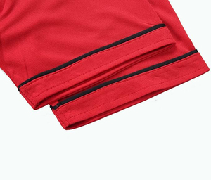 Maillot de baseball rouge vif uni classique à boutons pour adulte unisexe avec bordures à fines rayures noires - Product Image 5
