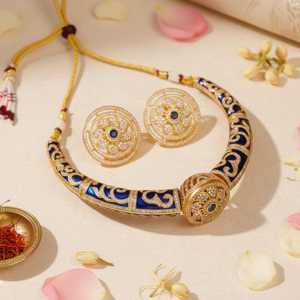 <b>Blue</b> Meenakari <b>Necklace</b> Set Gold Plated CZ Choker Indian Jewelry Handmade Bulk Product Fashion Chokers <b>Necklaces</b> - Product Image 5