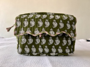 Cotton Quilted Handmade Block Print Eco-Friendly Large Waterproof Scallop Edge Zipper Closure Multi-Compartment Makeup <b>Bag</b> for - Product Image 2