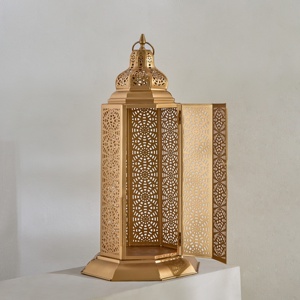 Heritage <b>Gold</b> Metal Moroccan <b>Lantern</b> with Intricate Cutwork Tall Candle Holder for Ramadan Home Wedding Decor - Product Image 3