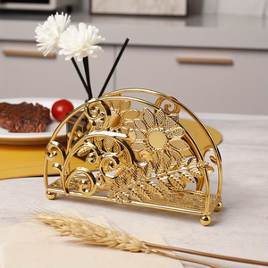Luxury <b>Gold</b> Floral Napkin Holder Decorative Metal <b>Paper</b> <b>Tissue</b> Stand Vintage Scrollwork Design Dining Table Organizer Kitchen - Product Image 3
