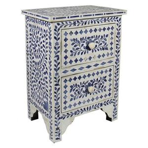 Mesa de Cajones con Incrustaciones de Hueso de ILAHI, Diseño Moderno con Detalles de Ágata, Almacenamiento de Tres Niveles, Mueble Portátil para el Hogar - Product Image 2